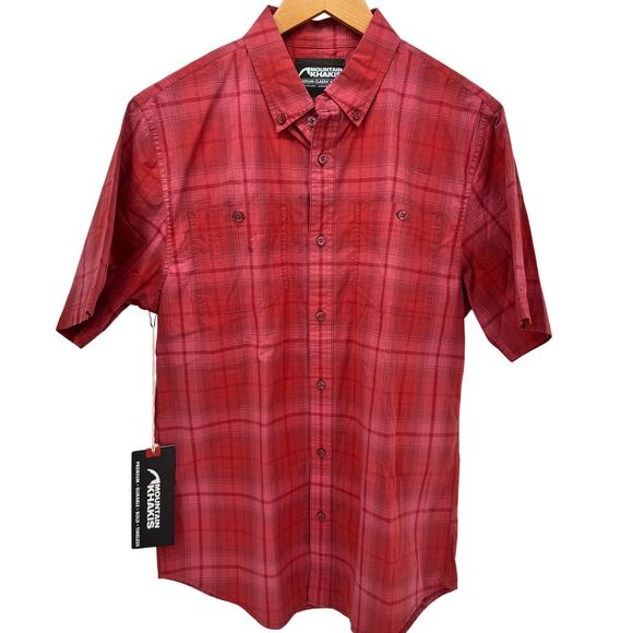 Mountain Khakis Shirt Mens Medium Brick Red Dune Short Sleeve Button Down NEW - Picture 1 of 9